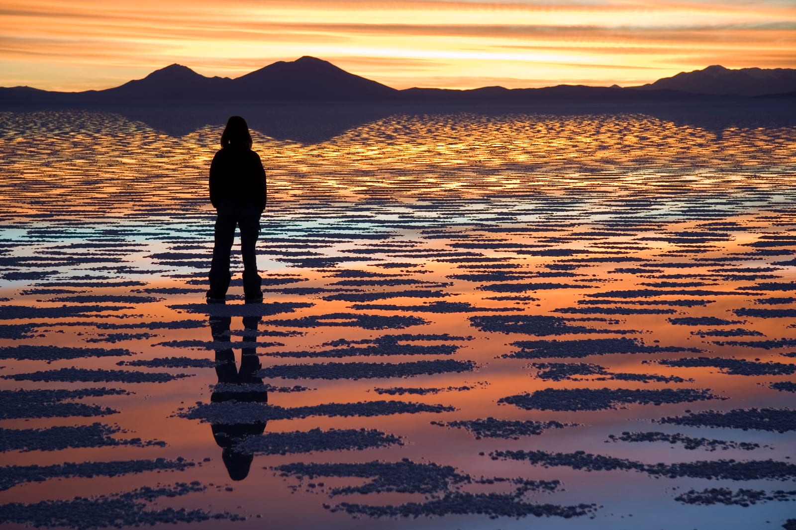 Sunset over the salt flats at Salar de Uyuni, Bolivia